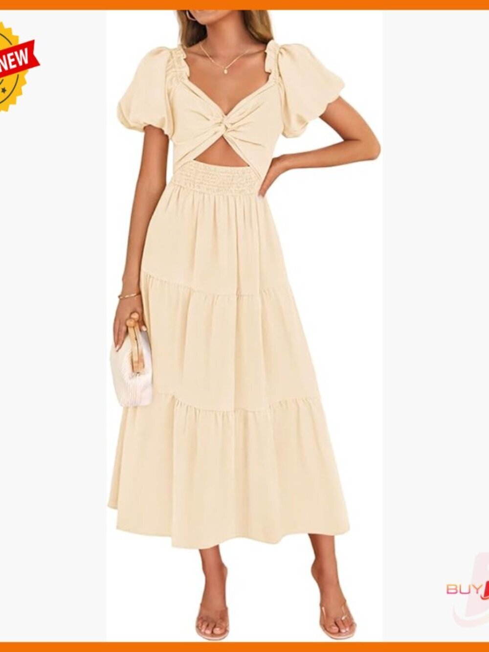 Summer Maxi Dress Puff Sleeve Smocked Cutout Casual Beach Party